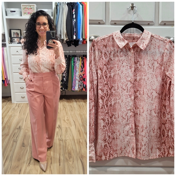 RACHEL Rachel Roy Tops - RACHEL Rachel Roy Pink Snake-Print Button-Up Blouse